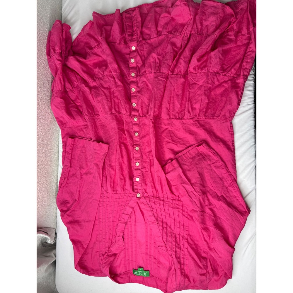 J.Crew Womens Pink Tiered Ruffle Pintuck Button Front Tunic dress M